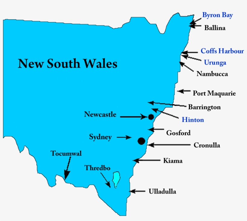 New South Wales Shark Attack News - Map Of Nsw Gosford, transparent png #1725680