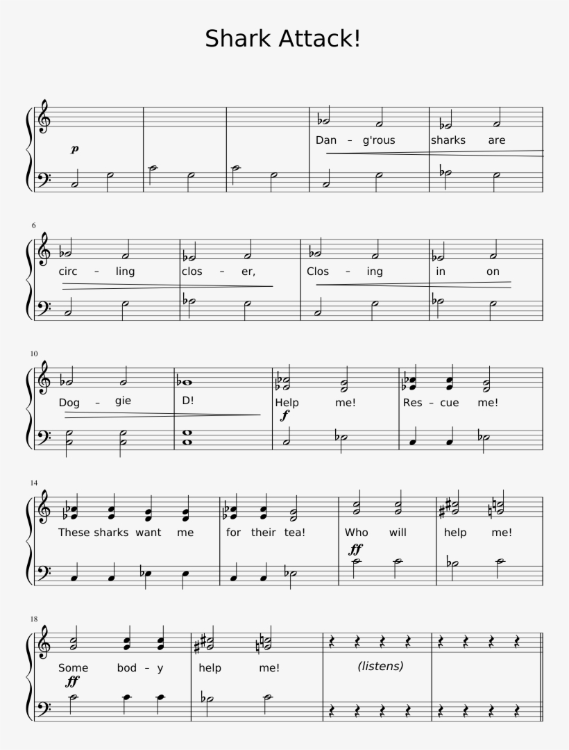Shark Attack Sheet Music 1 Of 3 Pages - Music - Free Transparent PNG ...