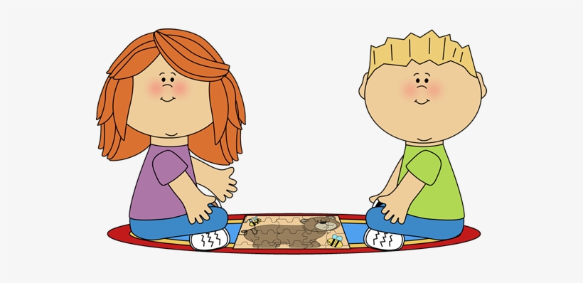 Kids On Rug Putting Puzzle Together - School Centers Clip Art, transparent png #1726150