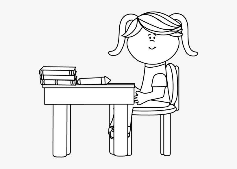 Kids - Sit At Your Desk Clipart Black And White, transparent png #1726239