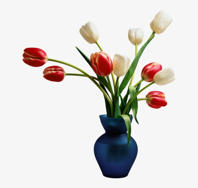 Blue Vase With Tulips - Vase With Flower Png, transparent png #1730120