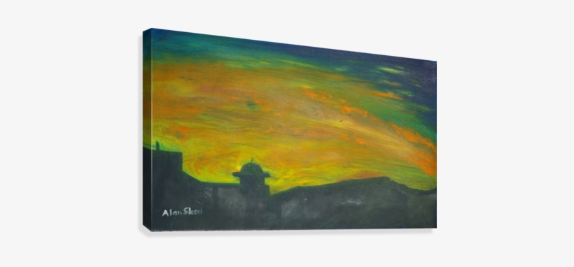 Building Silhouettes Against A Fiery Sky - Painting, transparent png #1730250