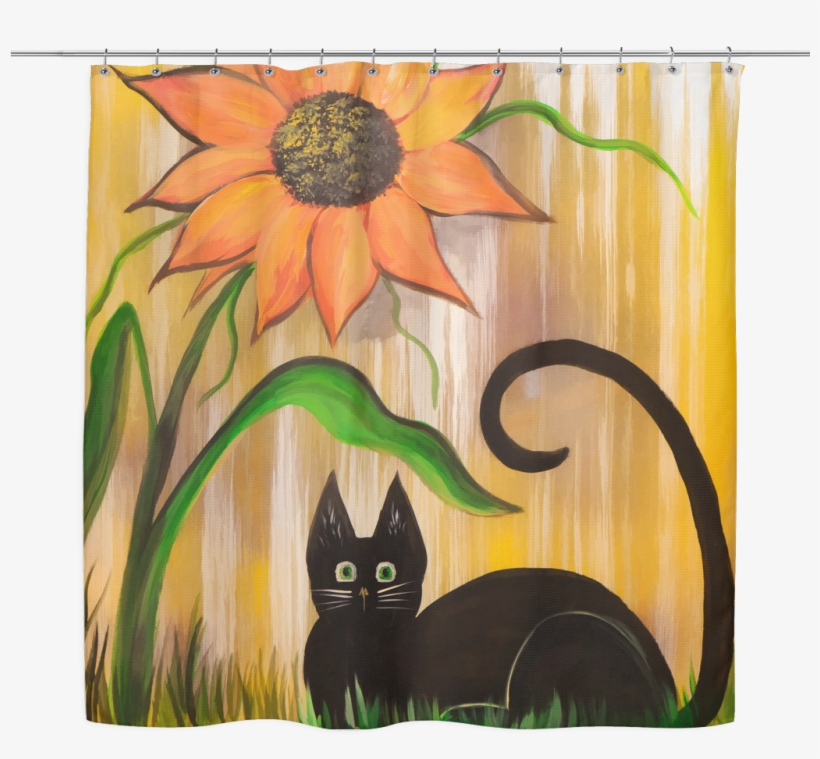 Black Cat Sunflower Shower Curtain - Poster, transparent png #1730831