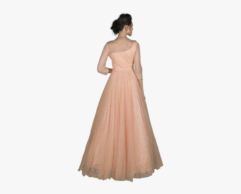 Peach & Gold Net Ball Gown By Dolly J - Gold, transparent png #1733704