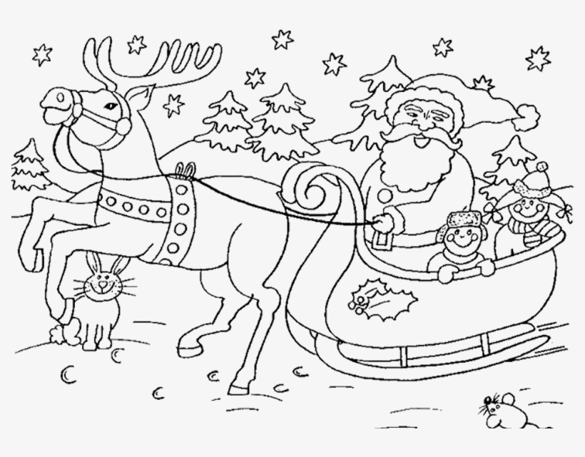 Santa Claus In Sleigh Coloring Page Santa And Sleigh - Colouring Pages Santa Sleigh, transparent png #1734151