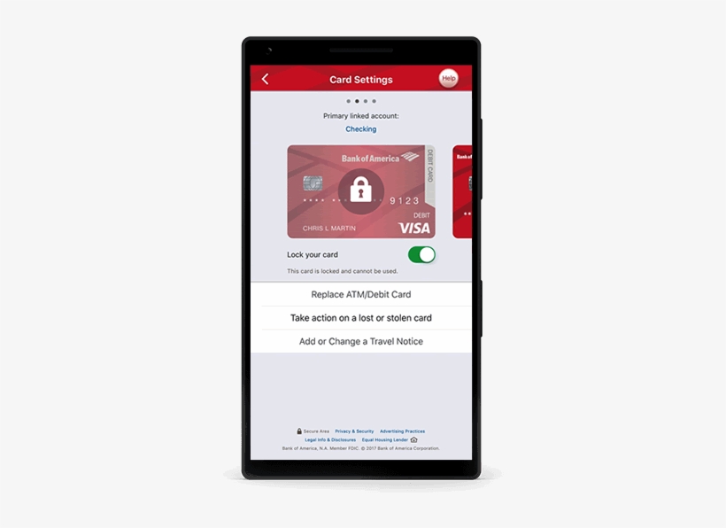 Bank Of America Debit Card Lock/unlock App - Bank Of America Core Checking Card, transparent png #1735583