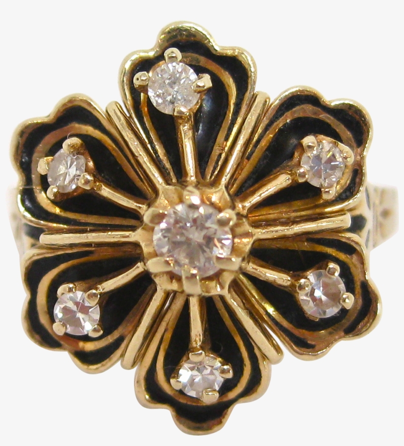 14 K Gold, Black Enamel, And Diamond Ring, Circa 1890s - Jewellery, transparent png #1735865
