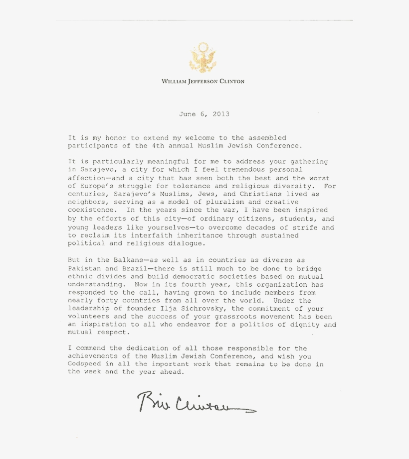 President Clinton's Letter To Mjc - Greetings To The President, transparent png #1736552