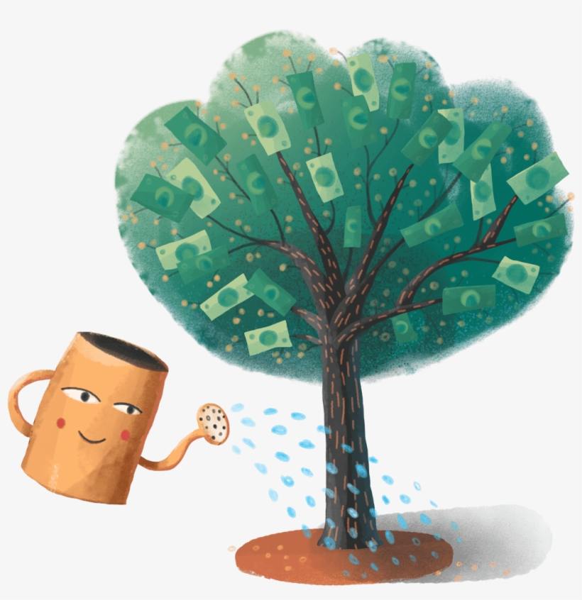 Illustration Of A Watering Can Watering A Growing Money - Moneytree, transparent png #1736663