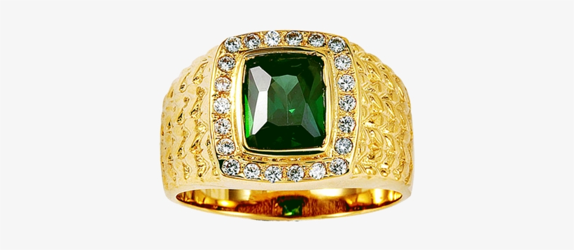 14k Yellow Gold Green Radiant Cut Cz Ring - Gold Rings For Men Png, transparent png #1737283