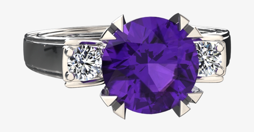 Natural Amethyst And Diamond Three Stone 14k Gold Ring - Ring, transparent png #1737354