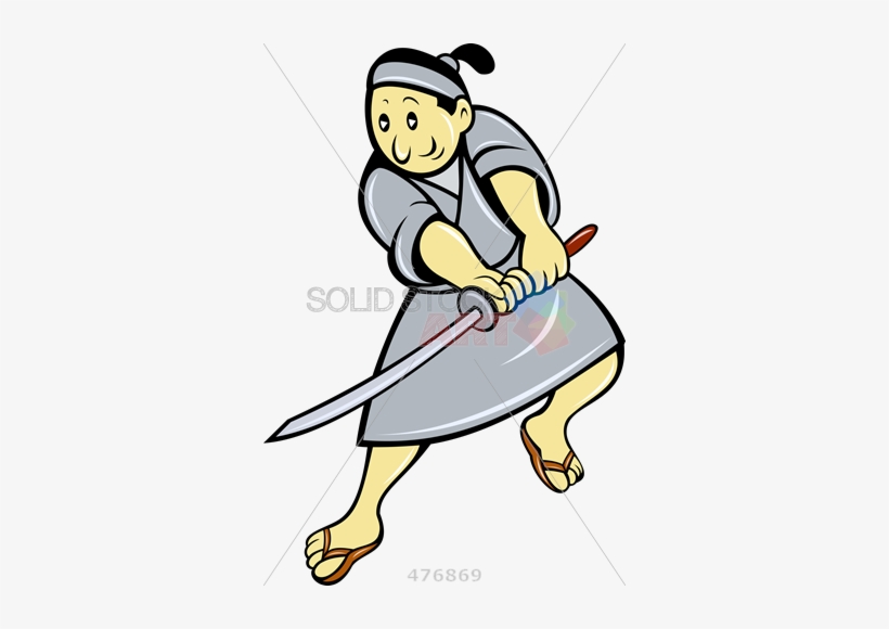 Stock Illustration Of Cartoon Samurai With Grey Outfit - Samurai Sword Swinging, transparent png #1740930