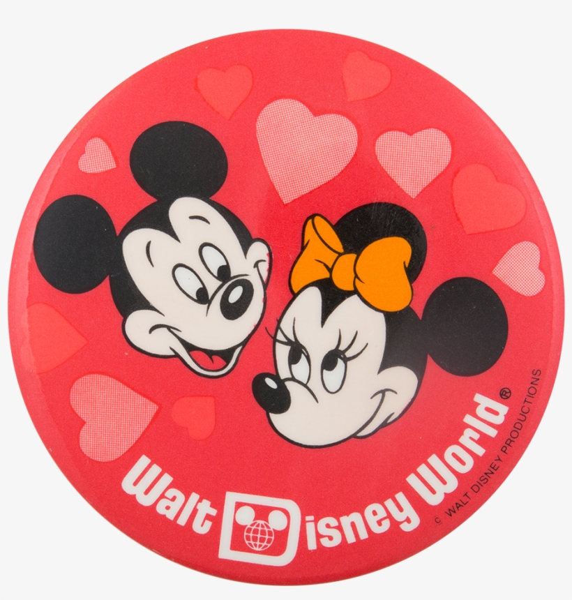 Walt Disney World Hearts Entertainment Button Museum - Vintage Walt Disney Word Pinback Button Featuring Mickey, transparent png #1740961