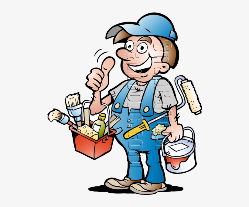 Painter With Painting Supplies - Cartoon Handyman Logo - Free Transparent  PNG Download - PNGkey