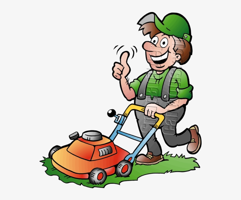 Gardener Handyman Using Push Mower Graphic Stock - Tondre La Pelouse Dessin, transparent png #1741834