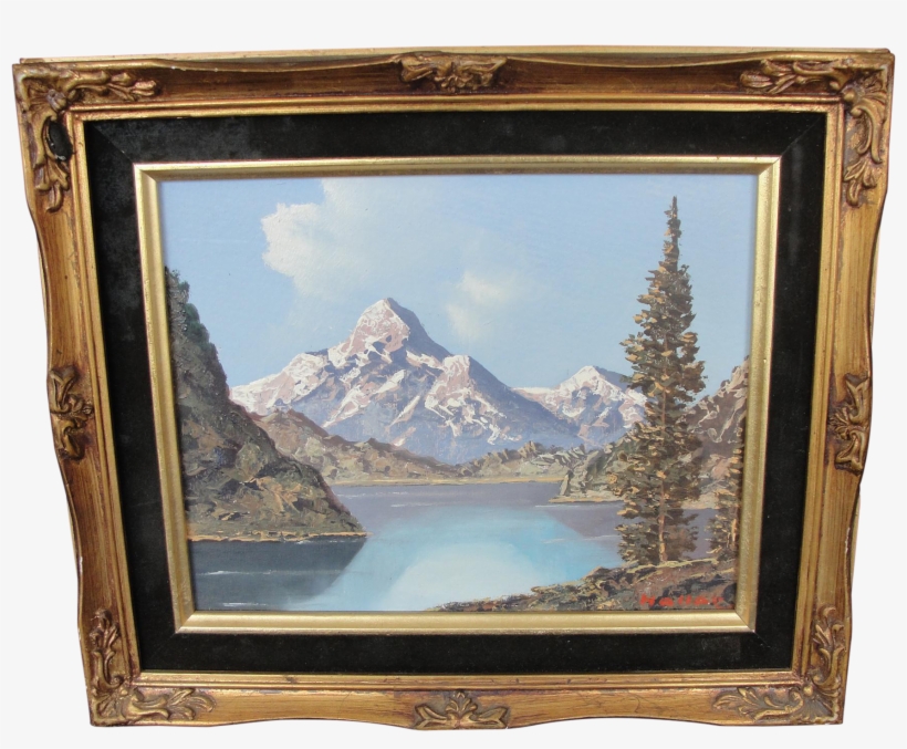 Vintage Landscape Oil On Board Painting By Gisèle Hallay - Picture Frame, transparent png #1742890