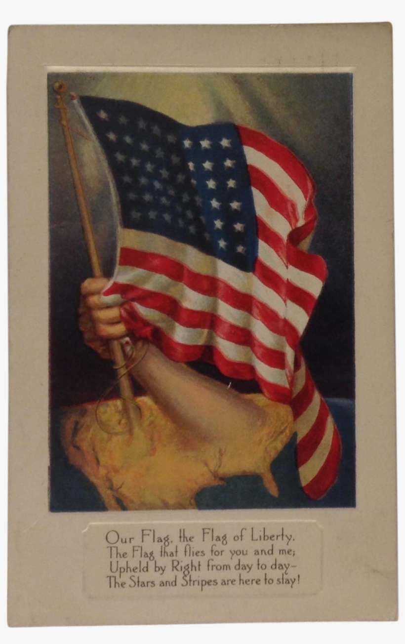 1918 Patriotic Postcard With American Flag - Vintage Amerikanische Flagge Karte, transparent png #1743604