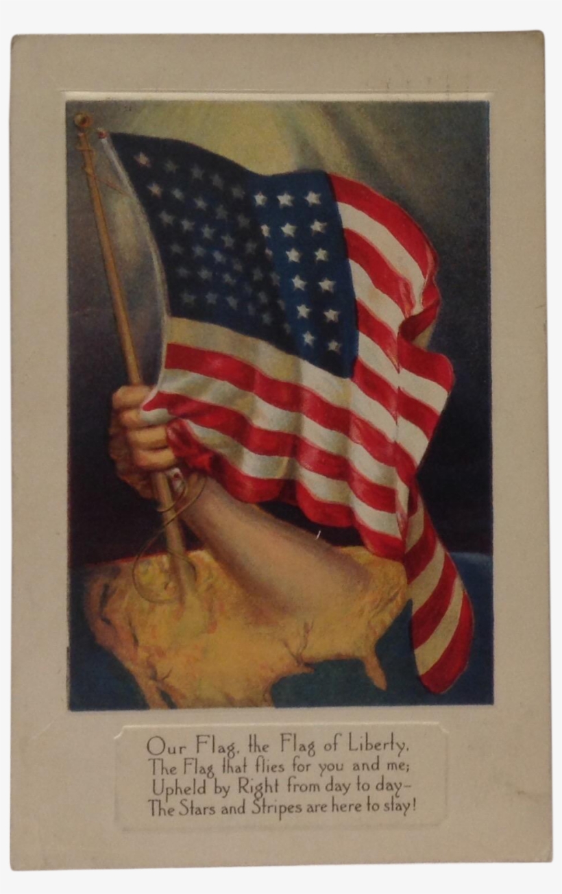1918 Patriotic Postcard With American Flag - Vintage Amerikanische Flagge Karte, transparent png #1743604