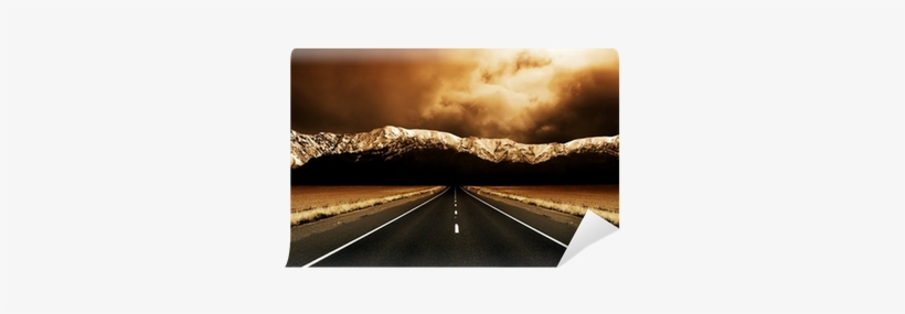 Long Straight Road Heading To Stormy Mountains Wall - Car, transparent png #1744360