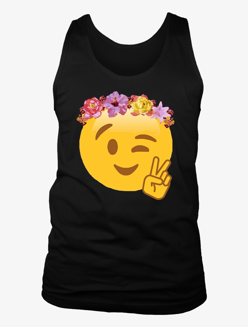 Peace Emoji Laughing Flower Crown T-shirt - Hippie Flower Power Crown Smiley Emoji Peace Sign T-shirt, transparent png #1744806