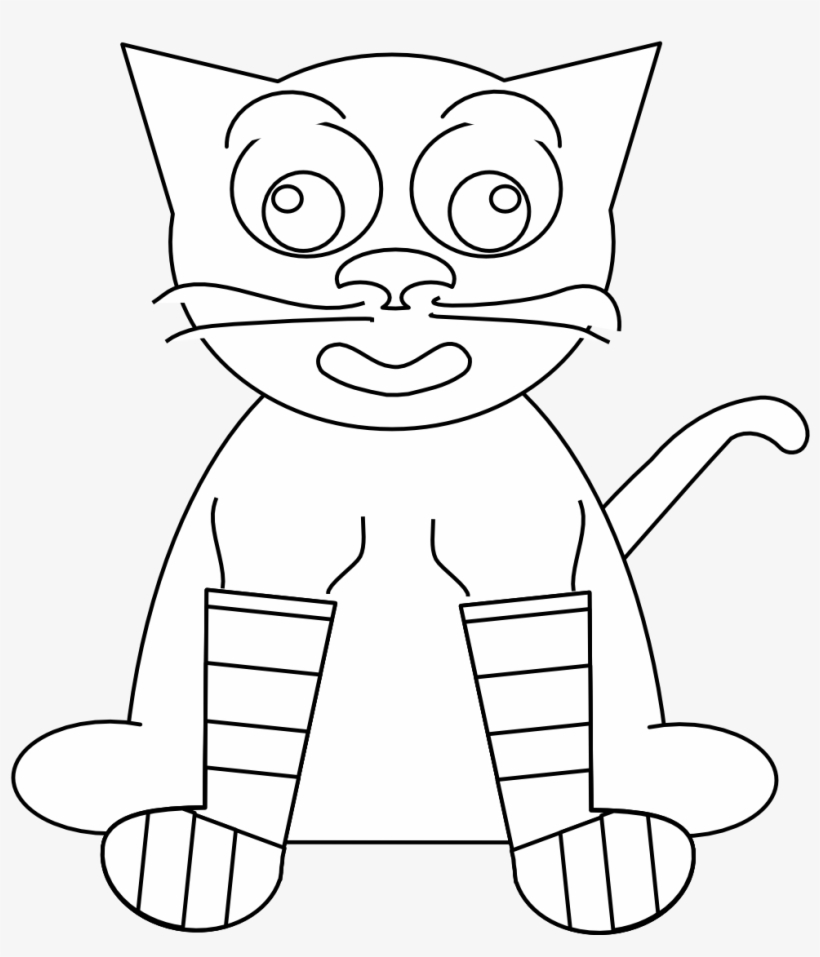 Cartoon Cat In Rainbow Socks Black White Line Art Coloring - Clip Art, transparent png #1748058