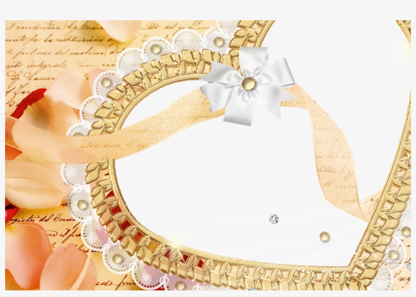 Golden Heart Wedding Frame Image Ppt Backgrounds, transparent png #1748381