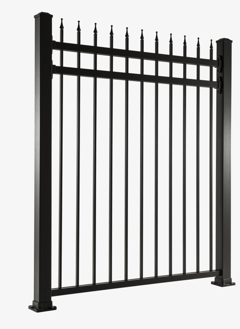 Aluminum Fence Picket Top Double Bar Design With Finials - Wrought Iron Single Gate, transparent png #1750385