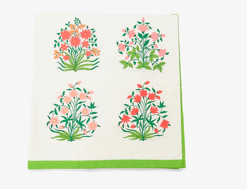 Multicolor Mughal Flower Tablecloth And Napkin Set - Textile, transparent png #1755379