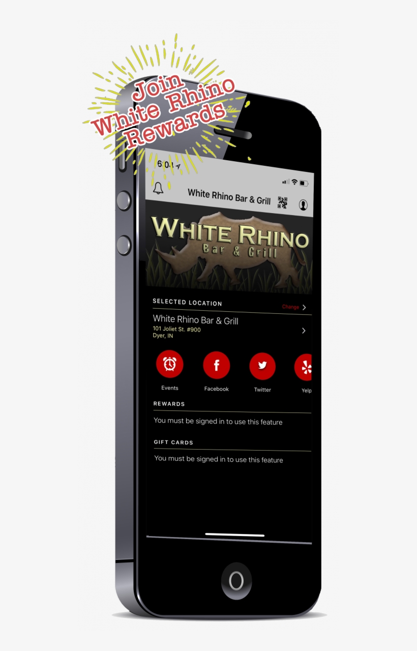 White Rhino Bar & Grill Is Located At 101 East Joliet - White Rhino Bar & Grill, transparent png #1755661