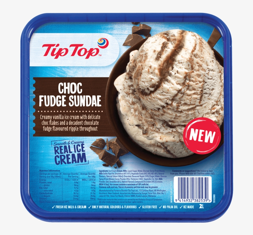 Tip Top Choc Fudge - Tip Top Ice Cream 2 Litres, transparent png #1755683