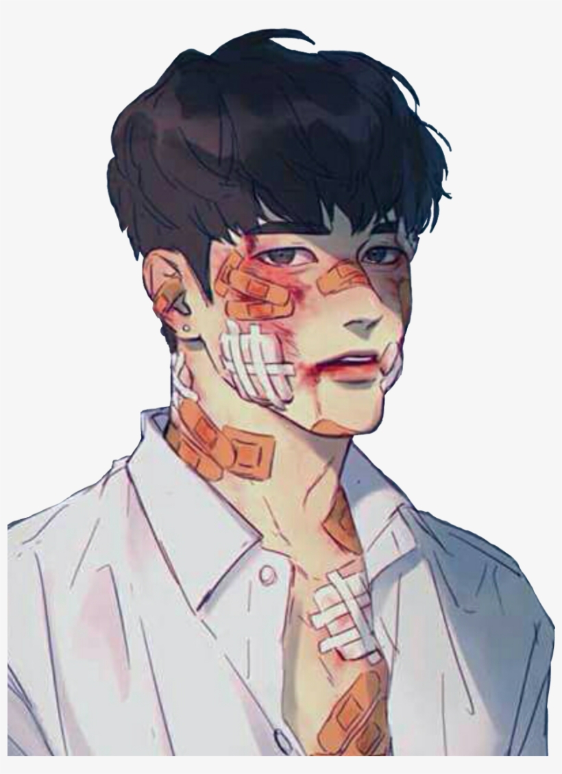 Korean Koreanboy Bloody Tumblr Aesthetic Hurt Bandaid - Korean Boy Drawing, transparent png #1761918