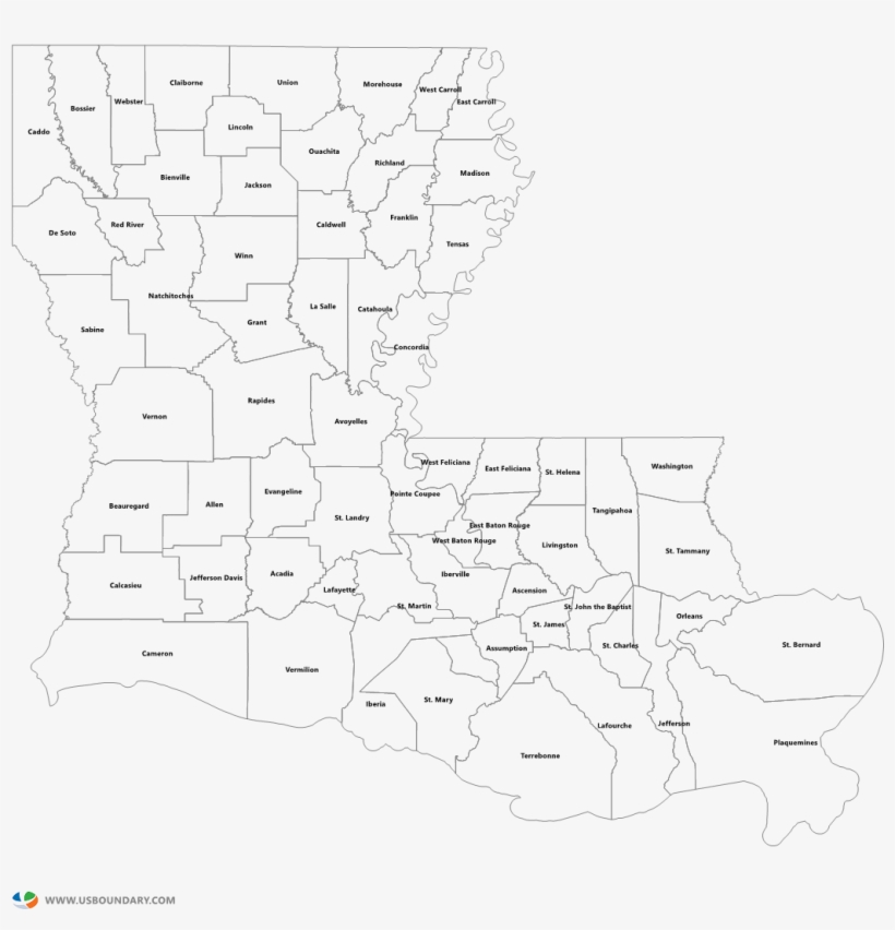 Louisiana Counties Outline Map - Drawing, transparent png #1762890