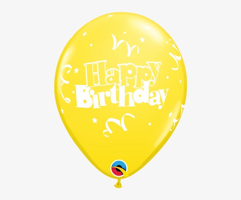 Happy Birthday Streamers & Stars Yellow 11" Balloons - Balloon, transparent png #1763189