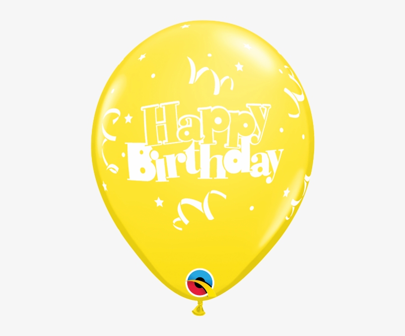 Happy Birthday Streamers & Stars Yellow 11" Balloons - Balloon, transparent png #1763189