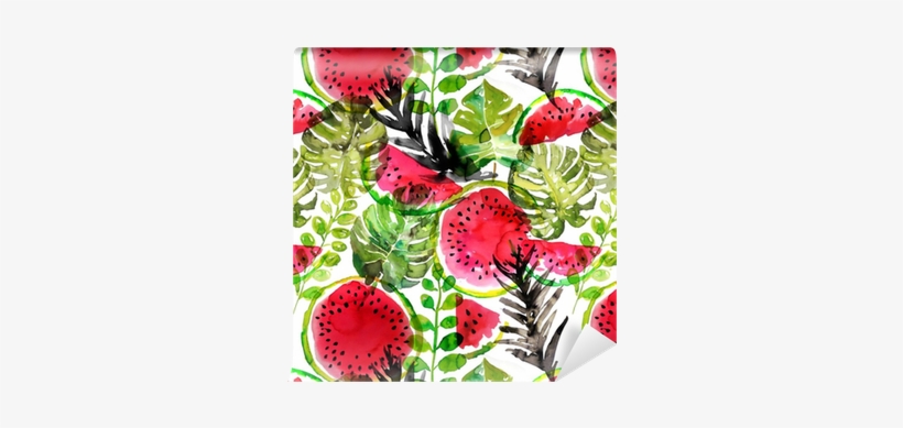 Tropical Watermelon And Palm Leaves Seamless Pattern - Aquarellpalmblattwassermelone-hochzeitsmonogramm 6, transparent png #1764383