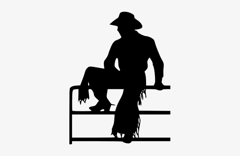 Cowpoke Cowboy On Fence Silhouette Picture In Black - Cowboy Silhouette, transparent png #1765620