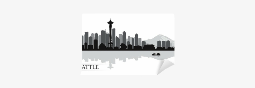 Seattle City Skyline Silhouette Background Wall Mural - Silhouette Seattle Skyline, transparent png #1767269