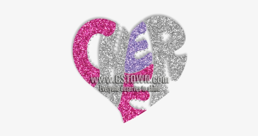 Heart Silhouette Cheer Iron On Glitter Transfer - Cheerleading, transparent png #1767864