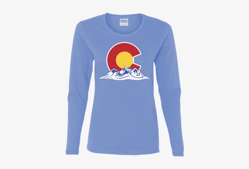 Colorado Mountain Silhouette Ladies' Cotton Long Sleeve - Shirt, transparent png #1769597
