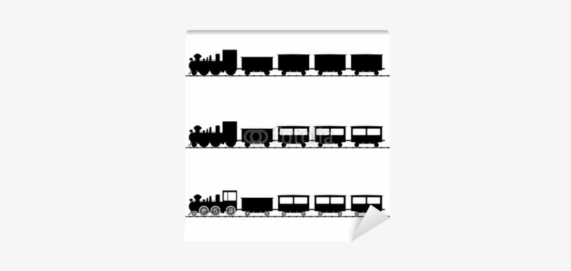 Train Vector Illustration Black Silhouette Wall Mural - Black And White Train Clipart, transparent png #1771076