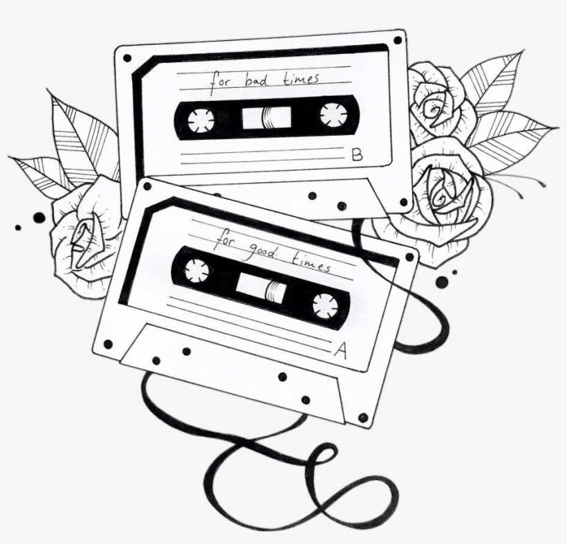 Image Freeuse Library Tumblr Art Blackandwhite Cassettes - Cassette Drawing, transparent png #1788755