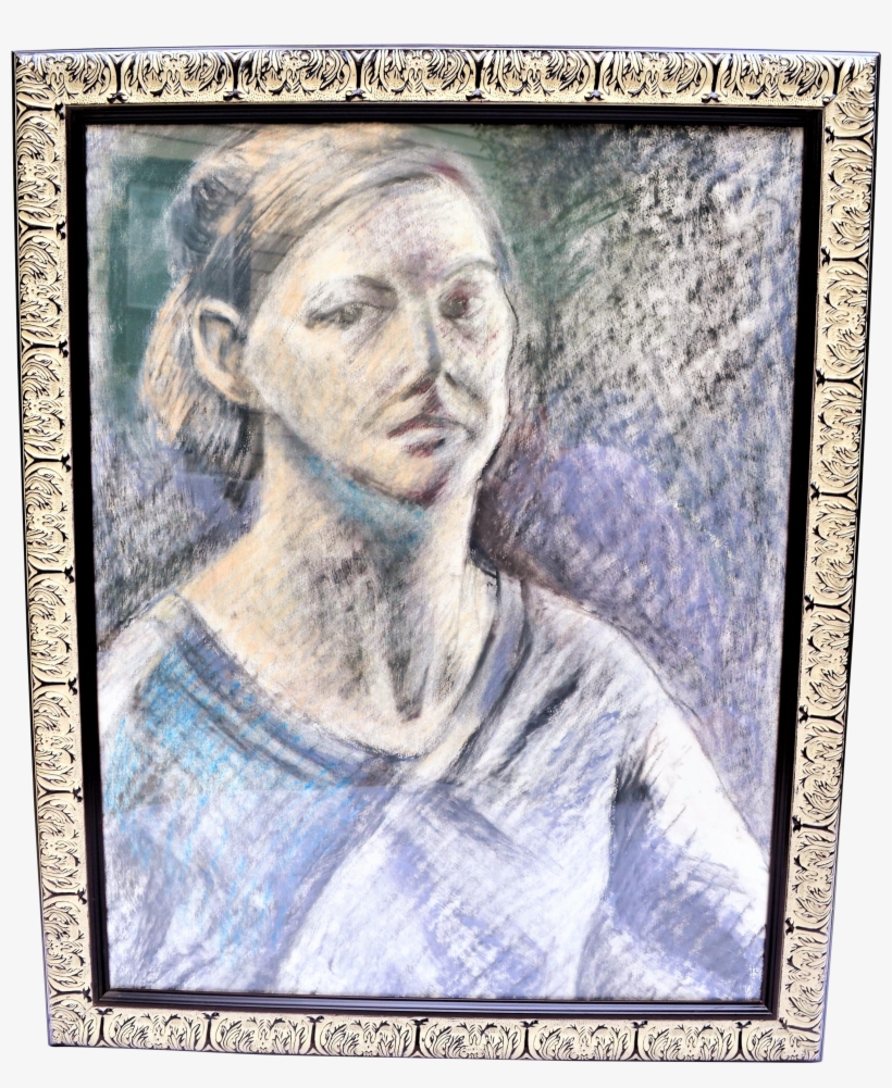 Vintage Graphite & Pastel Young Woman Portrait - Picture Frame, transparent png #1789153