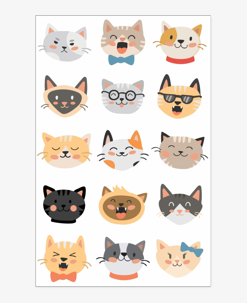 Cat Head Set Poster - Cats Cartoon Wallpaper Hd, transparent png #1795008