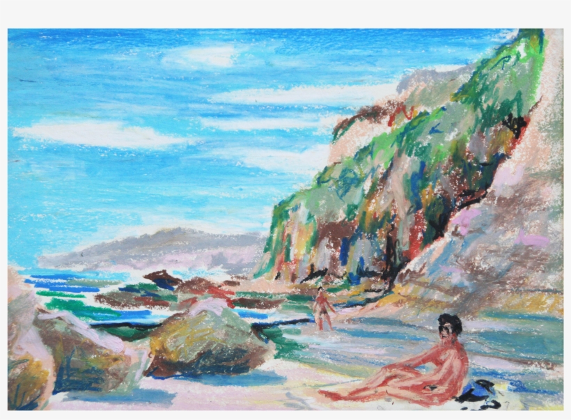 Vintage Pastel Drawing Of Secluded Beach - Drawing, transparent png #180275