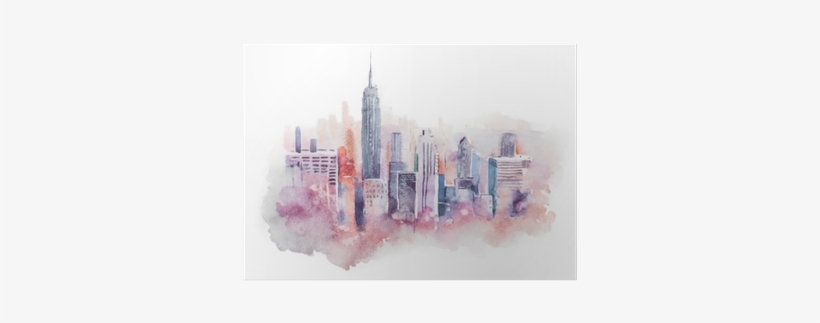 Watercolor Drawing Cityscape Big City Downtown, Aquarelle - Dibujo Acuarela Paisaje Urbano, transparent png #180974