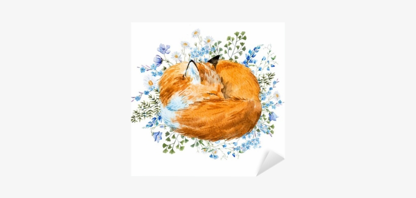 Watercolor Sleeping Fox, transparent png #182890