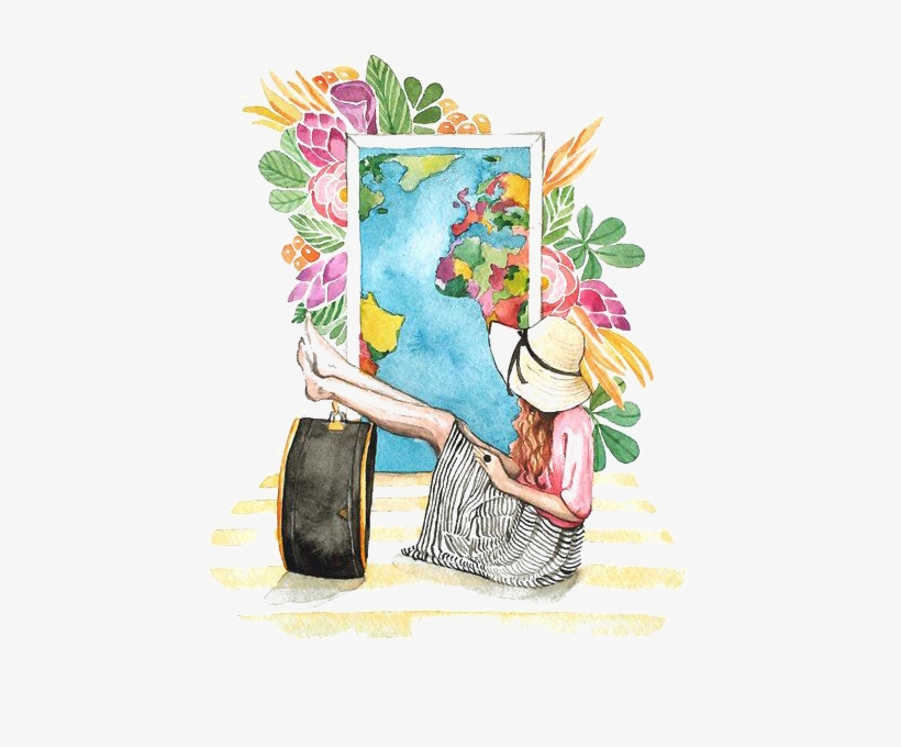 Watercolor Painting Fashion Illustration Drawing Travel - Travel Girl Painting, transparent png #187383