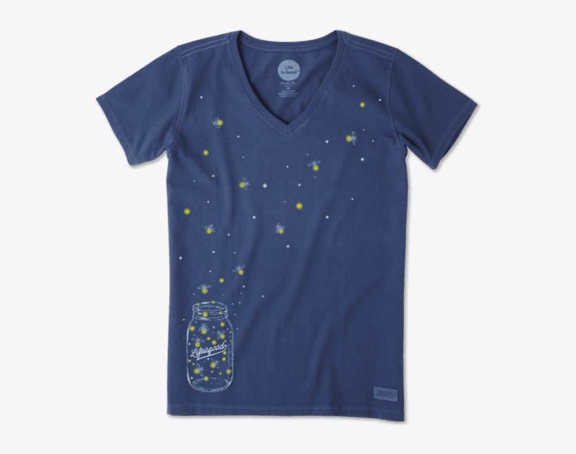 Women's Floating Fireflies Jar Crusher Vee - Life Is Good, transparent png #1802757