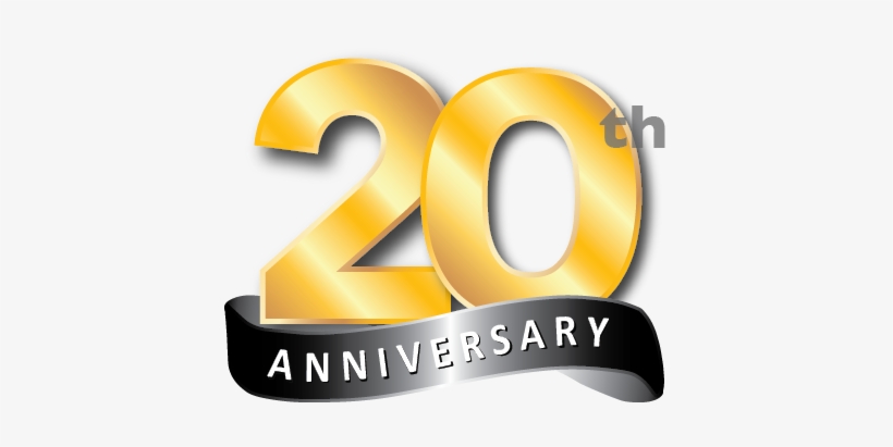 Gold 20th With Black Anniversary Ribbon Underneath - 20th Png, transparent png #1802860
