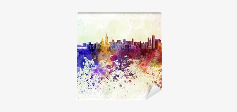 Chicago Skyline In Watercolor Background Wall Mural - Chicago Skyline Watercolor Background, transparent png #1805903